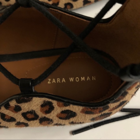 ZARA Leopard Print Lace Up Flats - Picture 3 of 11